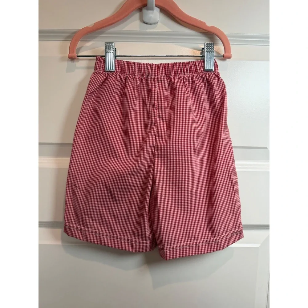 20. Claire & Charlie Boys Red Gingham Cement Mixer Applique Shorts Size 5 NEW